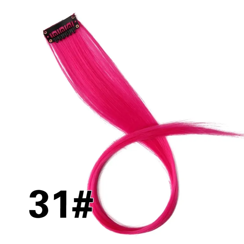 Synthetic Clip In One Pieces Raiinbow Hair Extension Straight Synthetic na Piraso ng Buhok 18" Mahabang Ombre na Buhok Pink Lila Pulang Asul