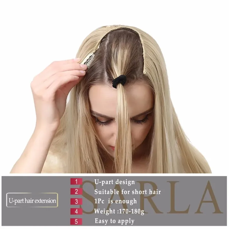 Extension de cheveux synthétiques à Clip en U de qualité supérieure, postiche longue, épaisse et bouclée, Blonde naturelle, faux cheveux résistants à la chaleur pour femmes