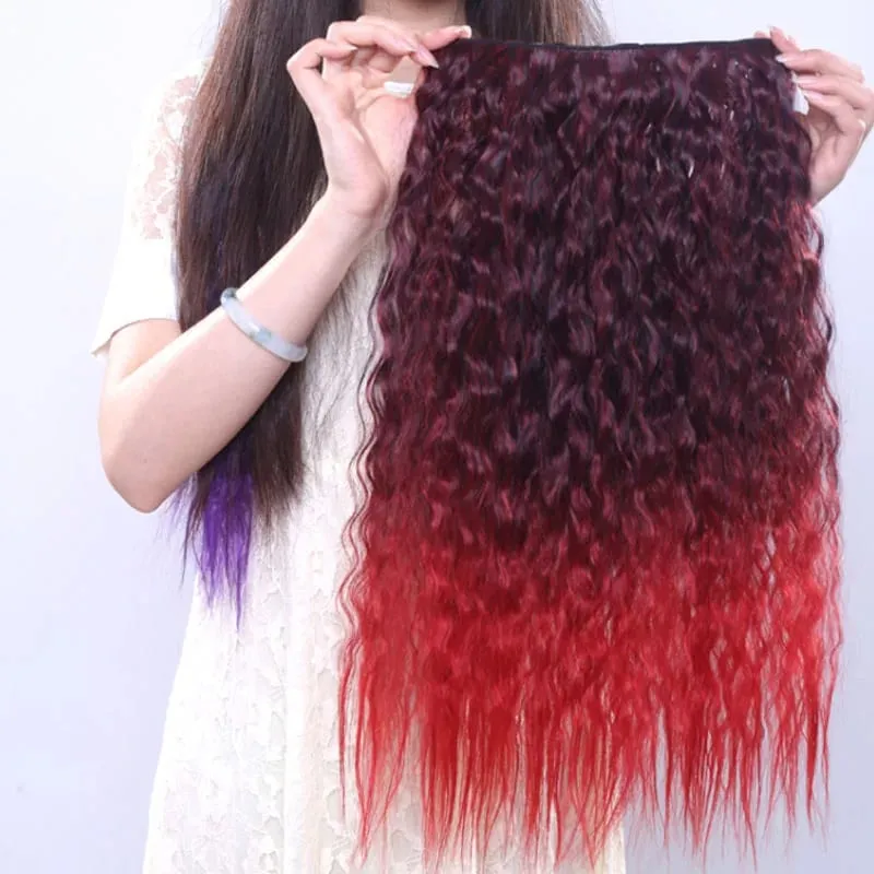 Jeedou Kinky Curly Hairpieces Clip-in One Piece Hair Extension Synthetic Vibrant Gradient Color for Nightclub Party Cosplay