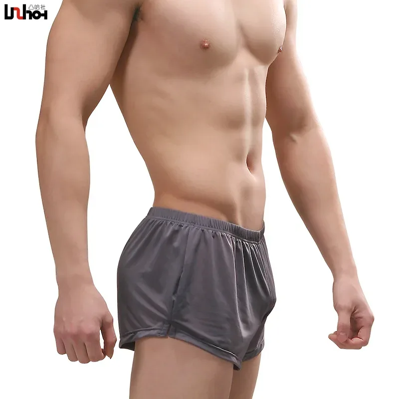 Panlalaking Kasuotang Panlalaki Ice Silk Boxer Shorts homme Solid Mid-rised U Convex Pouch Underpants Cueca Panlalaking Arrow Pants Plus Size M-XXL