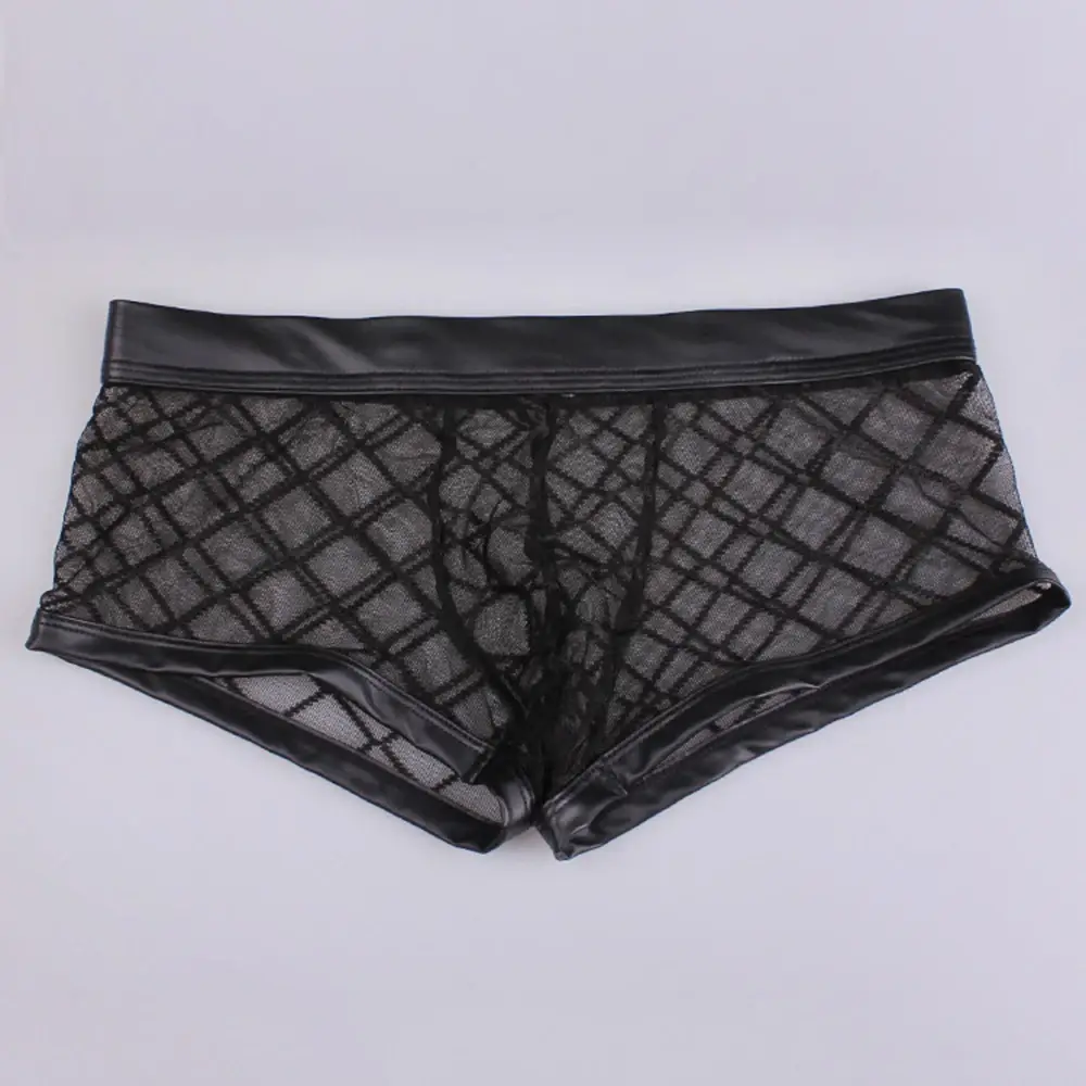 Sexy Ademende Dunne Boxer Zwarte Mannen Mesh Transparant Zien Door U-convexe Ondergoed Lingerie Gay Wear Broek