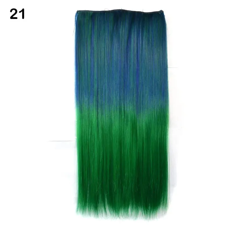 Jeedou Cosplay Hairpiece Straight One Piece With 5Clips Clip In Hair Extensions for Women Synthetic Ombre Color Halloween