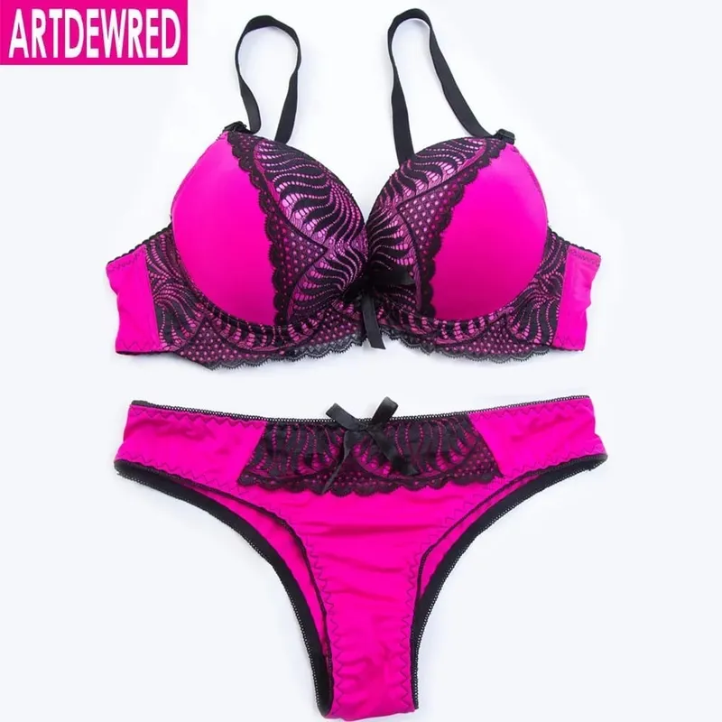 Ensemble de soutien-gorge Push Up, slip Sexy, pantalon, Lingerie profonde en V, sous-vêtements brodés pour femmes, ensemble de soutien-gorge en dentelle à fleurs, sous-vêtements féminins deux quarts — image 4