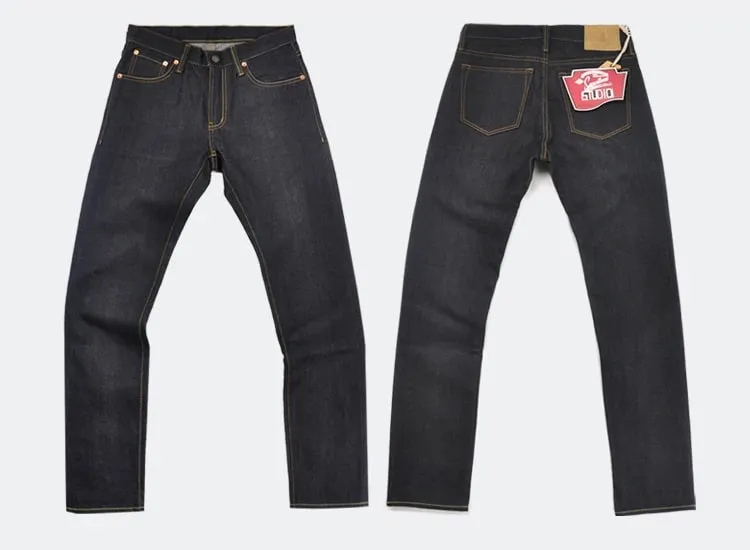 Saucezhan 314XX Mens Jeans Sanforized Selvedge Denim Jeans for man Indigo and Black Jeans Zipper Fly Slim Fit