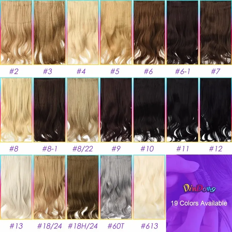 Extensions de cheveux synthétiques à clips DinDong ondulés 24 pouces 180G cheveux résistants à la chaleur de qualité supérieure 613 # brun blond 19 couleurs disponibles