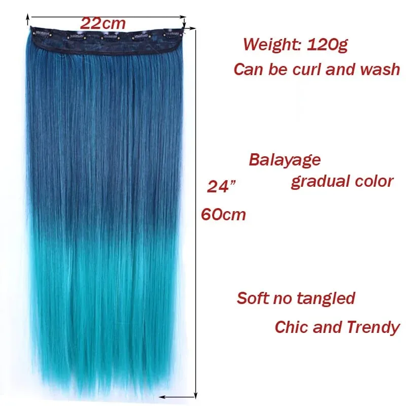 Jeedou Cosplay Hairpiece Straight One Piece With 5Clips Clip In Hair Extensions for Women Synthetic Ombre Color Halloween