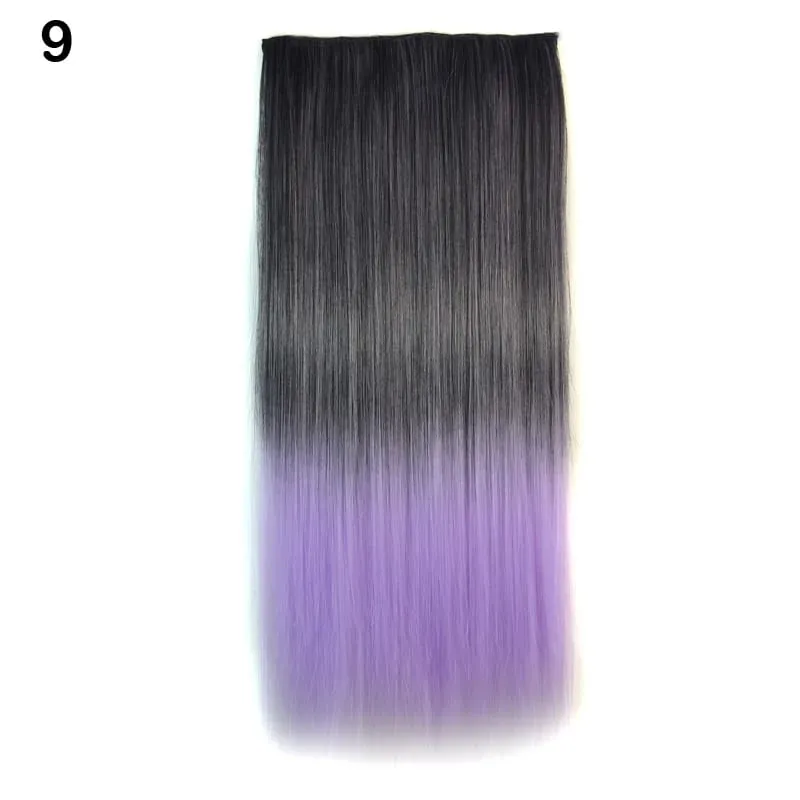 Jeedou Cosplay Hairpiece Straight One Piece With 5Clips Clip In Hair Extensions for Women Synthetic Ombre Color Halloween