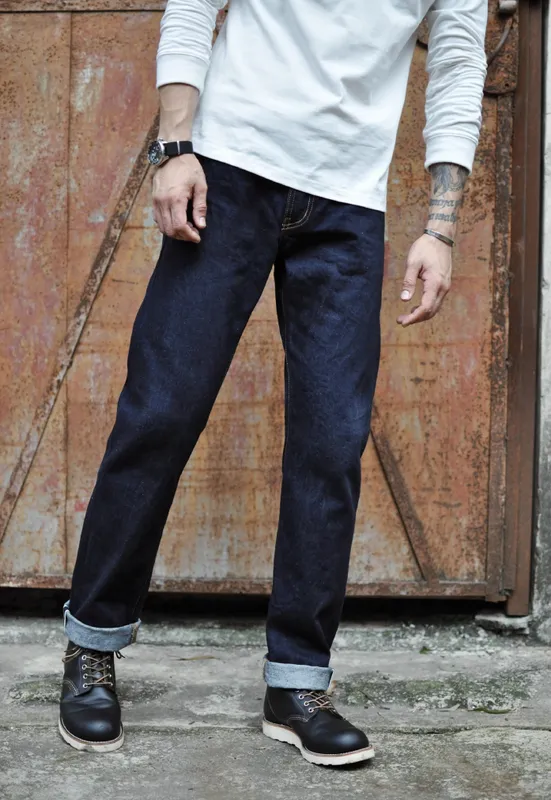 SauceZhan 316XX Casual Selvedge Jeans Raw Denim Jeans Unwashed Selvage Indigo Denim Jeans Straight Mens Jeans