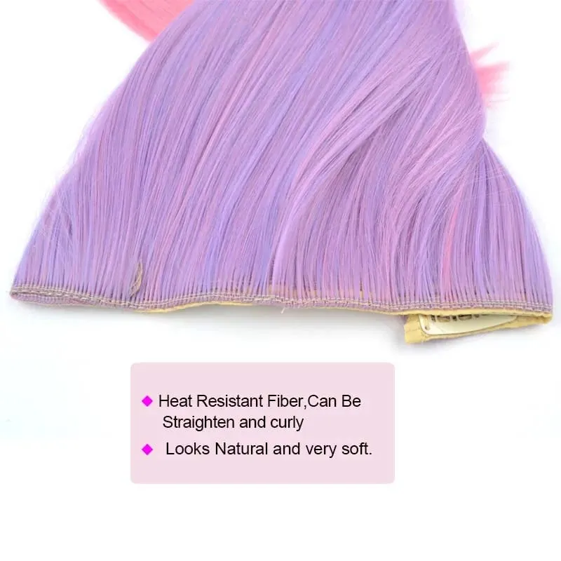 Jeedou Cosplay Hairpiece Straight One Piece With 5Clips Clip In Hair Extensions for Women Synthetic Ombre Color Halloween