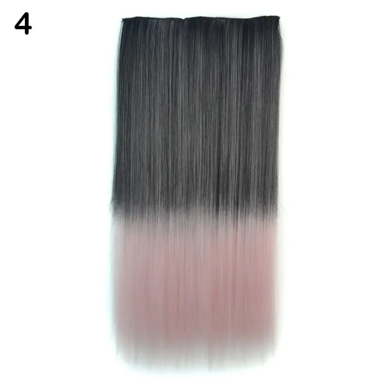 Jeedou Cosplay Hairpiece Straight One Piece With 5Clips Clip In Hair Extensions for Women Synthetic Ombre Color Halloween