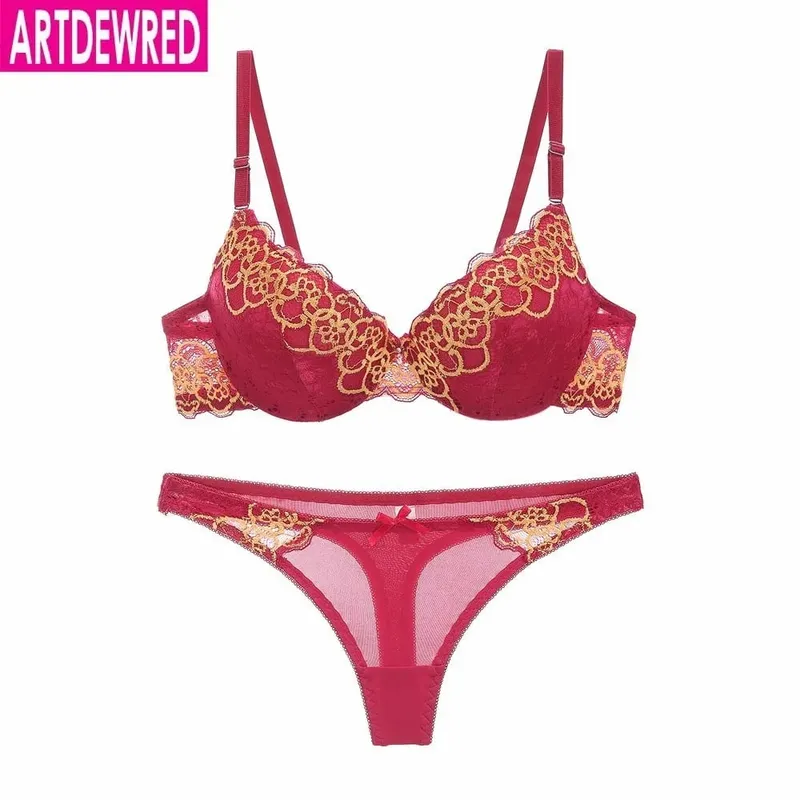 high-end brand New Arrival lace bra set push up underwear set women panties thin thick cup hollow lace intimates bras lingerie