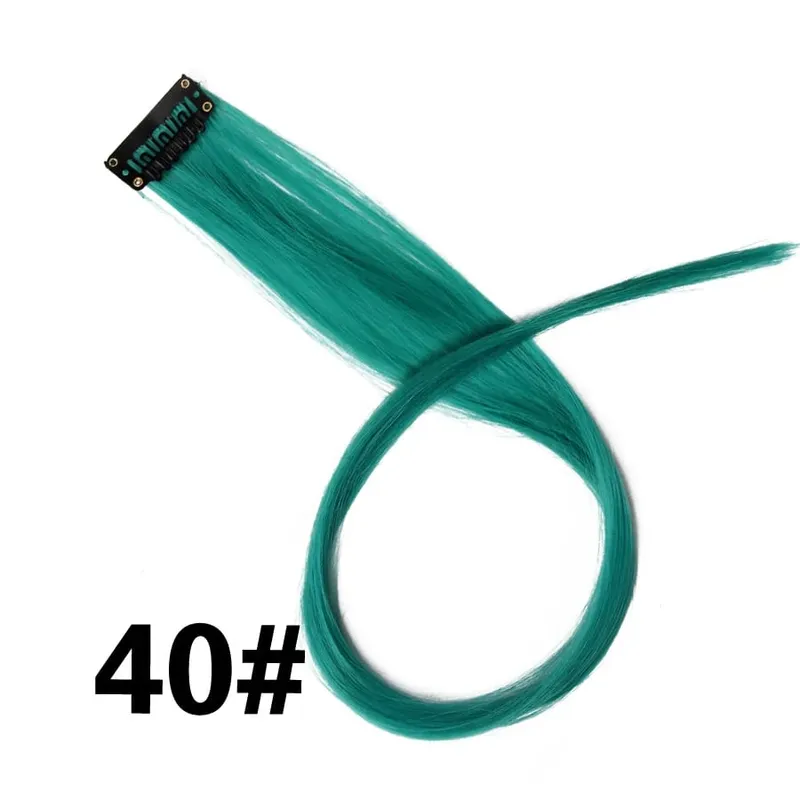 Leeons Clip In Synthetic Hair Extensions Heat Resistant Long Straight Hairpieces One Clips For Women Extension Fake Blue Hair