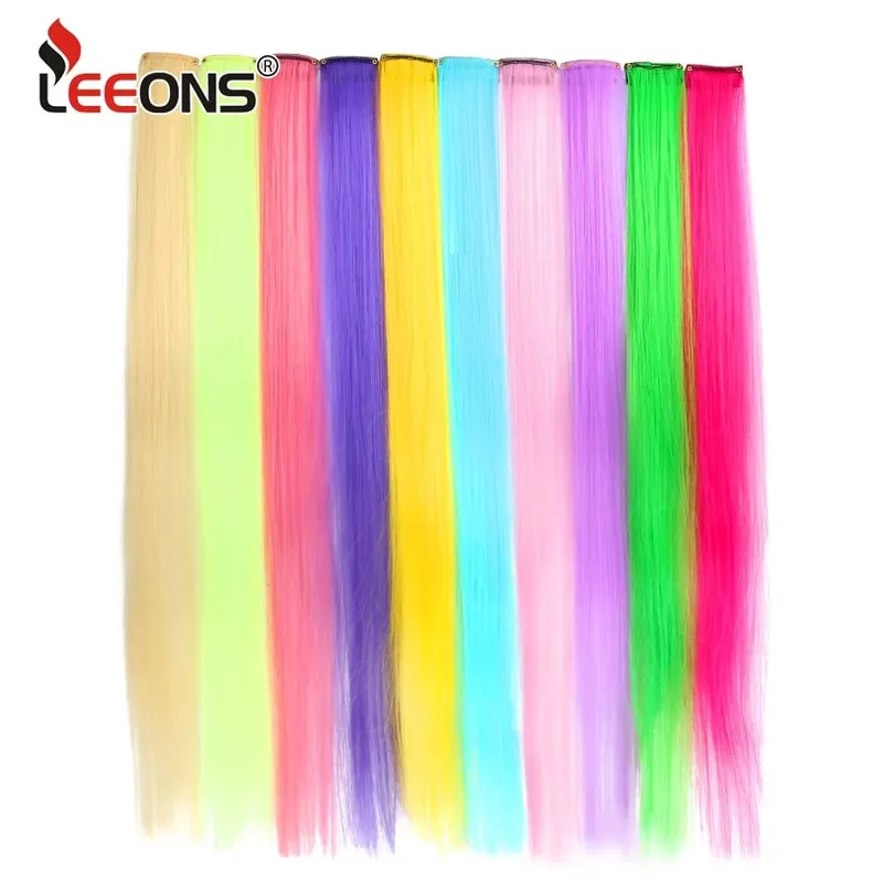 Leeons 夾式接髮直漸層紫色藍色粉紅色接髮女用合成假髮