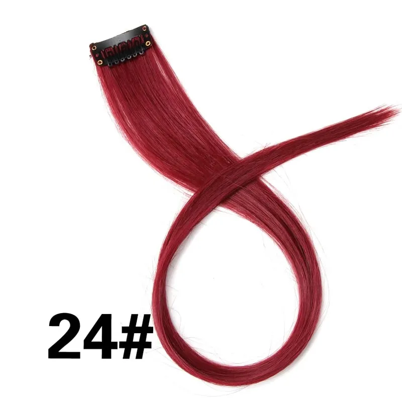 Synthetic Clip In One Pieces Raiinbow Hair Extension Straight Synthetic na Piraso ng Buhok 18" Mahabang Ombre na Buhok Pink Lila Pulang Asul