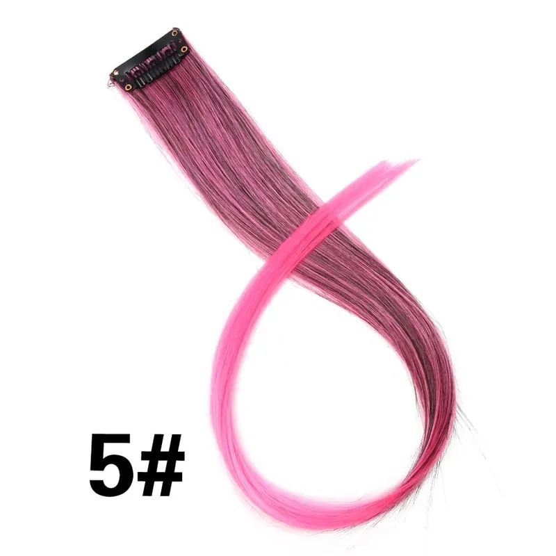 Synthetic Clip In One Pieces Raiinbow Hair Extension Straight Synthetic na Piraso ng Buhok 18" Mahabang Ombre na Buhok Pink Lila Pulang Asul