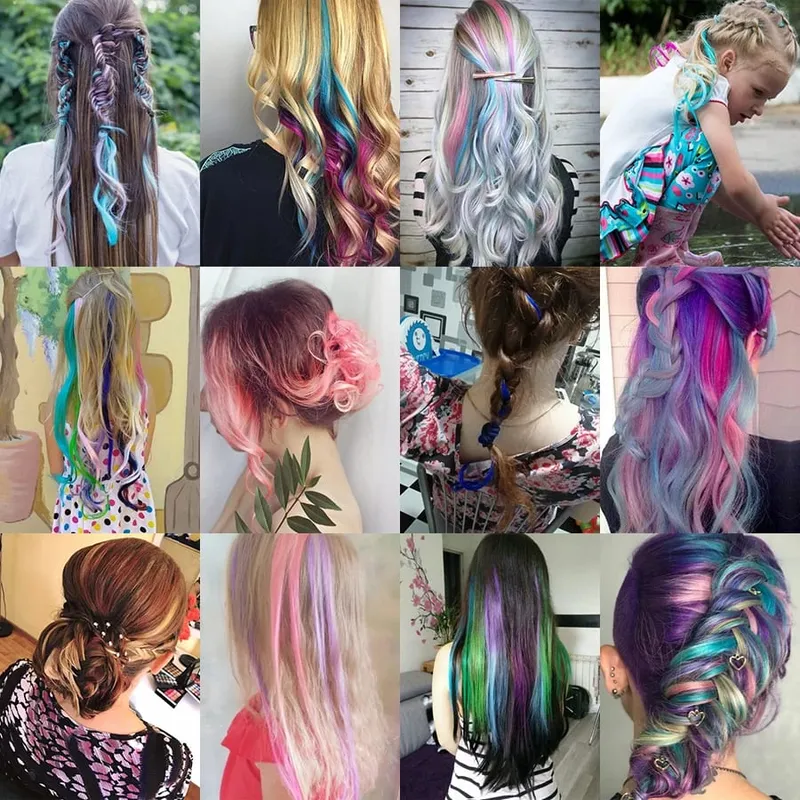 Extensión de cabello sintético con Clip para mujer, postizo falso fluorescente de una pieza con Clip brillante, 20 pulgadas, 11 colores