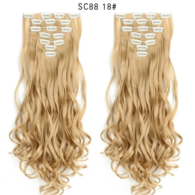 Lange lige syntetiske klips i hårforlængelser 7 stk/sæt 22" falske hårstykker Ombre sort brun blonde klips på hårforlængelser