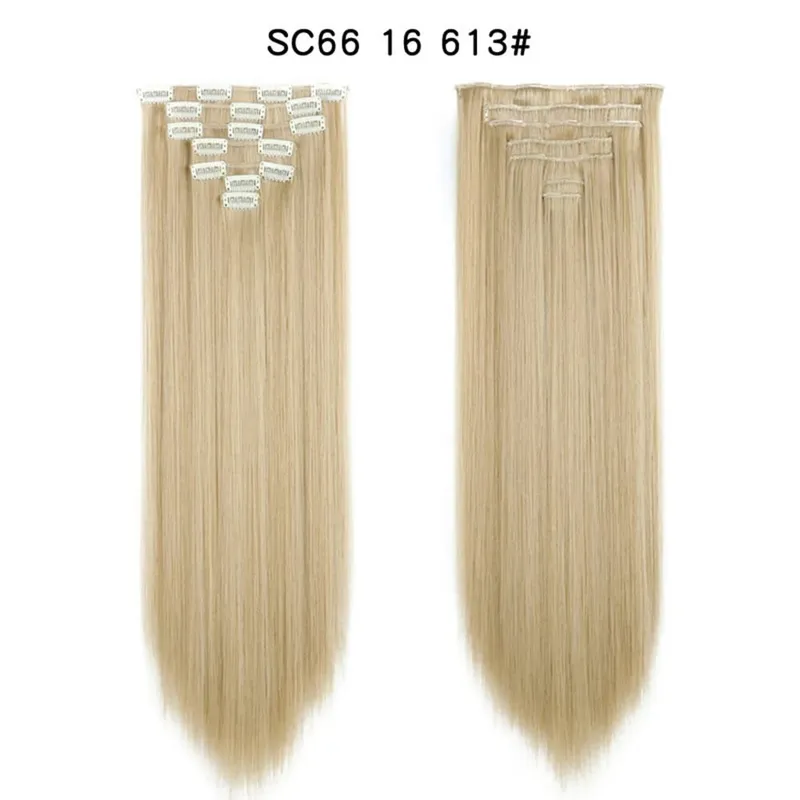 Lange lige syntetiske klips i hårforlængelser 7 stk/sæt 22" falske hårstykker Ombre sort brun blonde klips på hårforlængelser