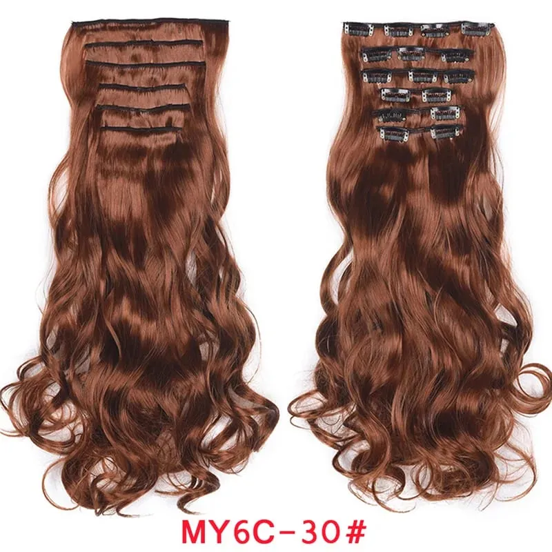 Long Wavy Hair Extensions Synthetic Clip In Hair Extensions Ombre Honey Blonde Dark Brown Thick Hairpieces 6pcs/set 20 Inch