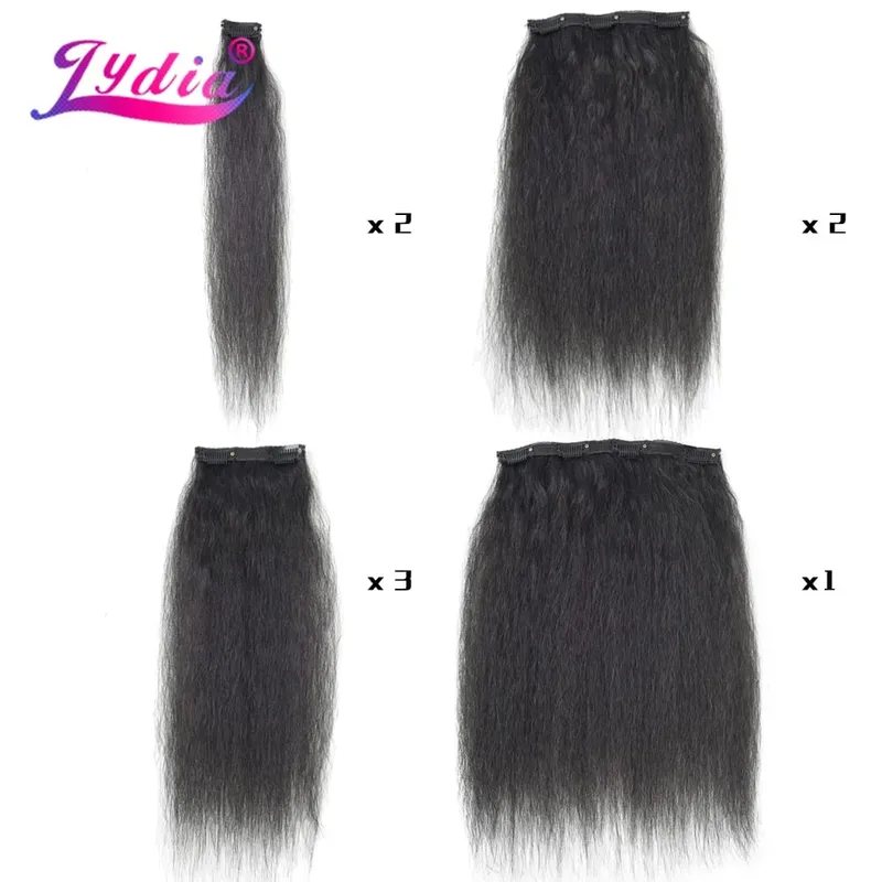 Lydia 8Pcs /Set With18Clips-In Synthetic Kinky Staight Hair Extensions Long Heat Resistant Hair-Pieces16-20 Inches Afro American