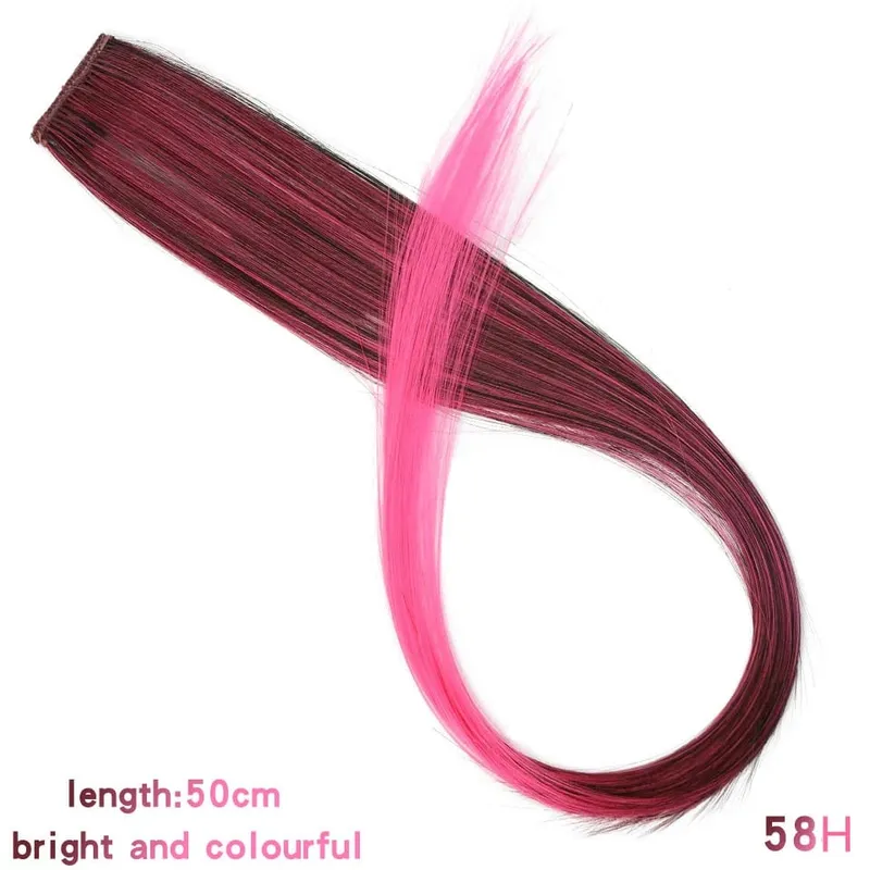 Lupu Synthetic Colorful Highlight Εξτένσιον μαλλιών Rainbow Κλιπ σε ένα κομμάτι 22 ιντσών μακριά ίσια ψεύτικα μαλλιά Κομμάτια για γυναίκες