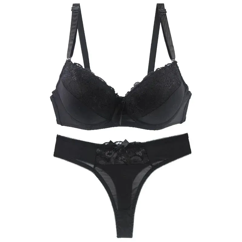 DaiNaFang Nya sexiga Push Up BH-set Vadderade solida spetsunderkläder för kvinnor BCDE Cup Plus Size Damunderkläder