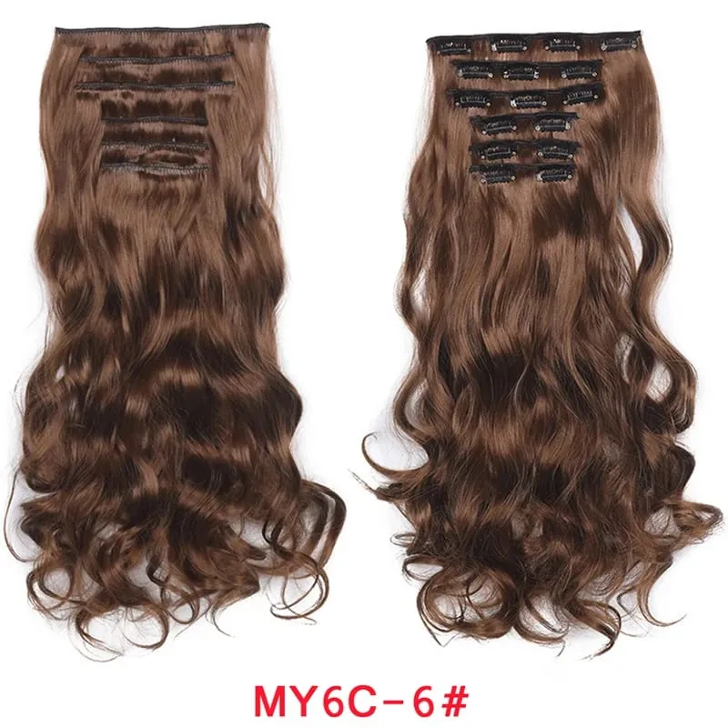 Long Wavy Hair Extensions Synthetic Clip In Hair Extensions Ombre Honey Blonde Dark Brown Thick Hairpieces 6pcs/set 20 Inch