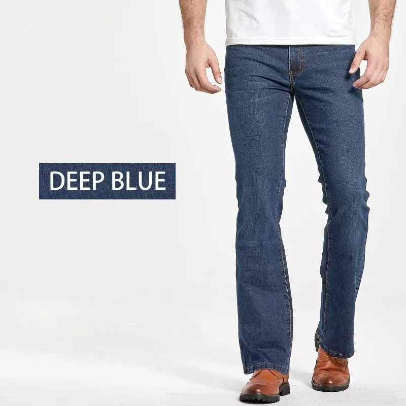 Jeans coupe botte pour hommes légèrement évasés coupe ajustée bleu noir pantalon de créateur classique pantalon en denim extensible pour hommes