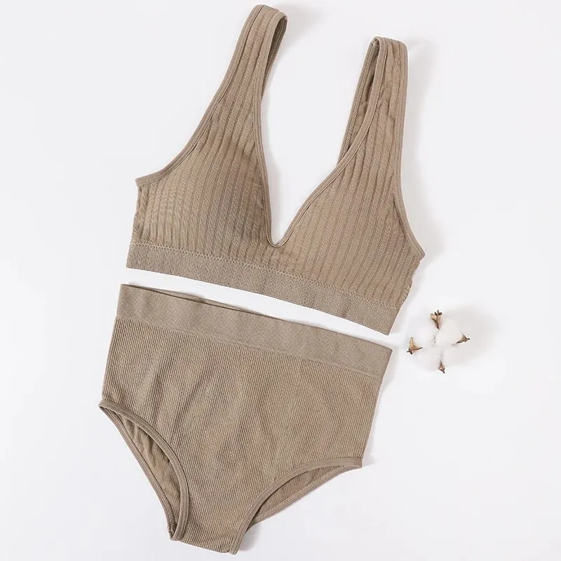 Frauen Bh Kurze Set Tiefe V Rippen Bh Nahtlose Bralette Sport Crop Top Fitness Unterwäsche Weibliche Sexy Dessous Mode Büstenhalter — image 6