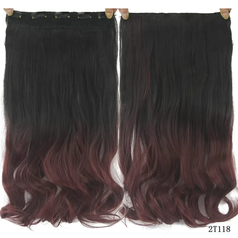Soowee Lange schwarze bis graue lockige synthetische Haar-Ombre-Haar-Clip-In-Haarverlängerung, gefälschte Clip-Ins-Haarteile für Frauen
