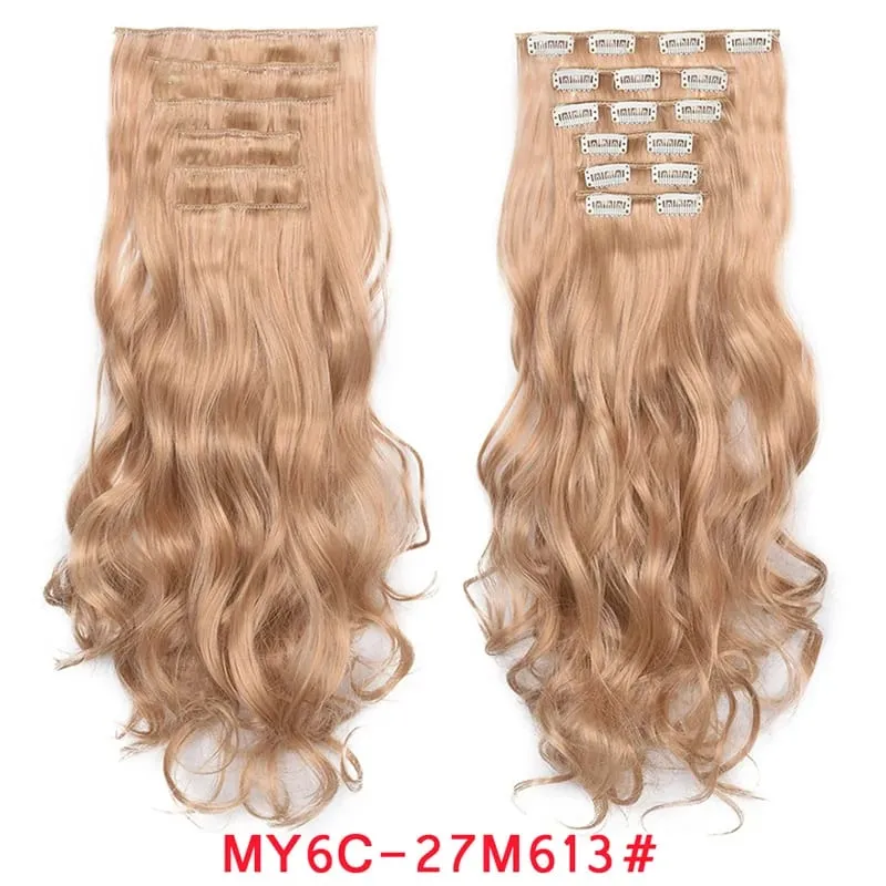 Long Wavy Hair Extensions Synthetic Clip In Hair Extensions Ombre Honey Blonde Dark Brown Thick Hairpieces 6pcs/set 20 Inch