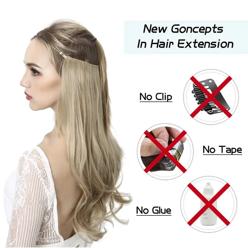 Syntetyczne naturalne syntetyczne przedłużanie włosów Bez klipsa w sztucznej sztucznej ombre blond brązowy czarny różowy falisty sztuczny kawałek włosów — image 3
