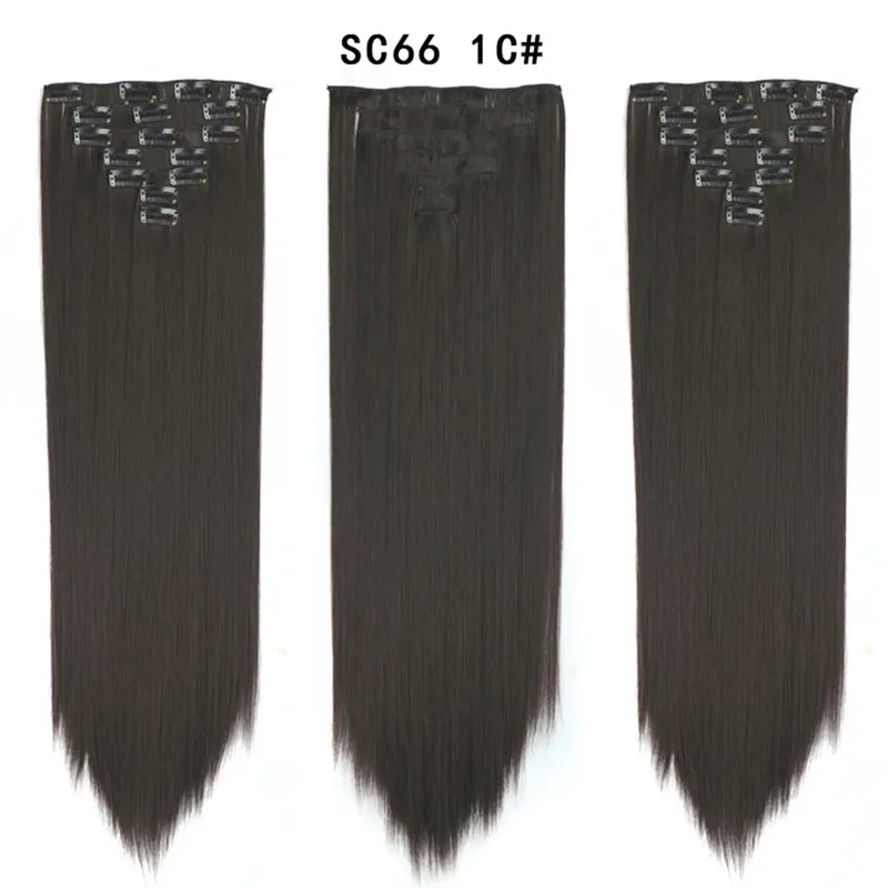 22 Polegada 16 clipes longos e retos extensões de cabelo sintético clipes em fibra de alta temperatura preto marrom ombre hairpiece budabuda