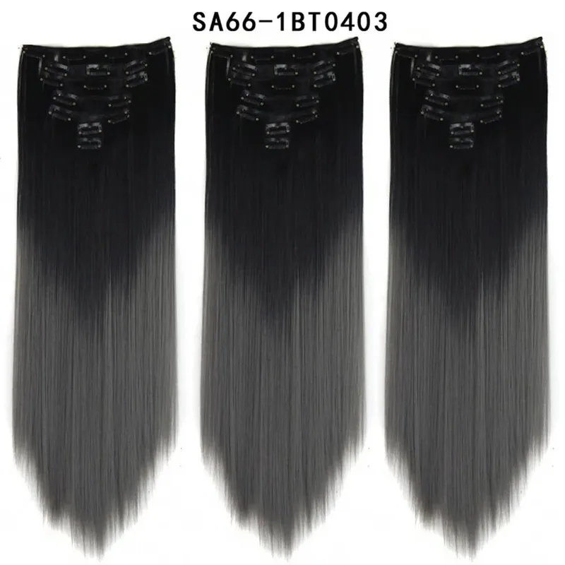 22Inch Synthetic Long Straight Clip In Hair Extensions 16 Clips For Women Fake False Hair Pieces Ombre Black Blonde Styling Hair