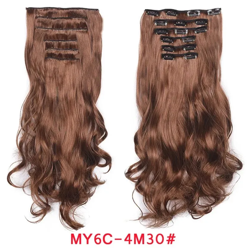 Long Wavy Hair Extensions Synthetic Clip In Hair Extensions Ombre Honey Blonde Dark Brown Thick Hairpieces 6pcs/set 20 Inch