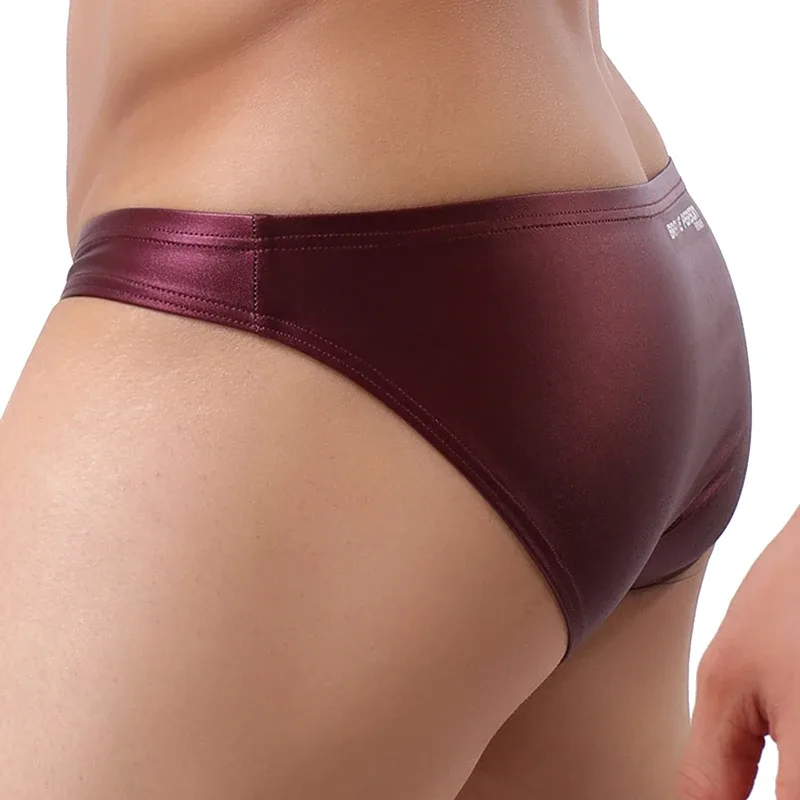 Male's Briefs Faux Leather Jockstrap Stretch Briefs Pouch Panties Underwear Low Waist Soft Male Underpants