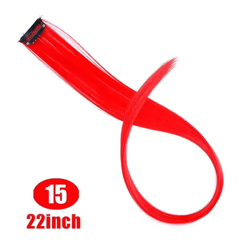 Lupu Synthetic Colorful Highlight Εξτένσιον μαλλιών Rainbow Κλιπ σε ένα κομμάτι 22 ιντσών μακριά ίσια ψεύτικα μαλλιά Κομμάτια για γυναίκες