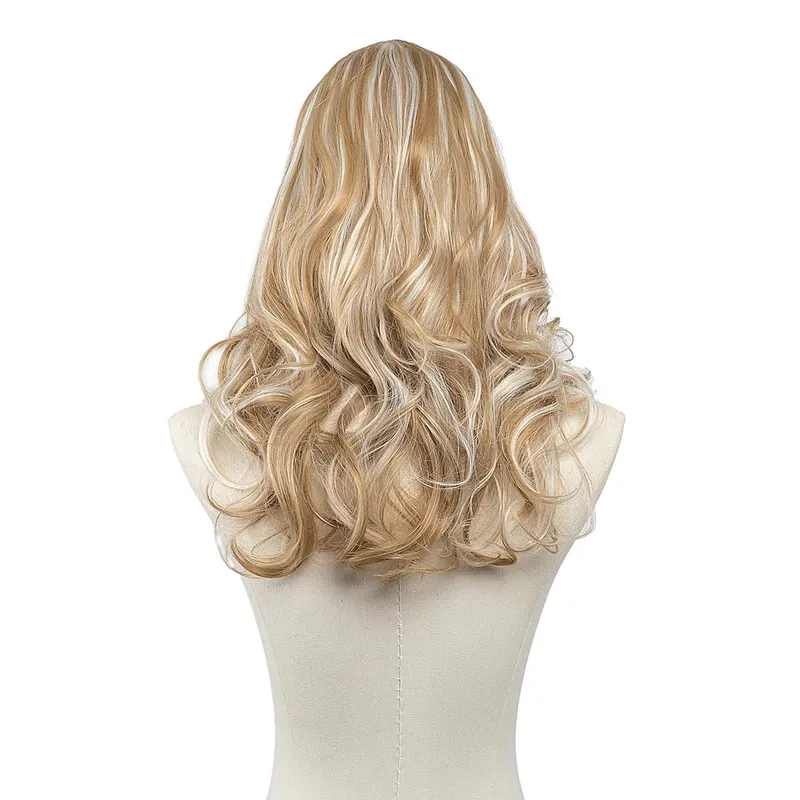 Extension de cheveux synthétiques à Clip en U de qualité supérieure, postiche longue, épaisse et bouclée, Blonde naturelle, faux cheveux résistants à la chaleur pour femmes