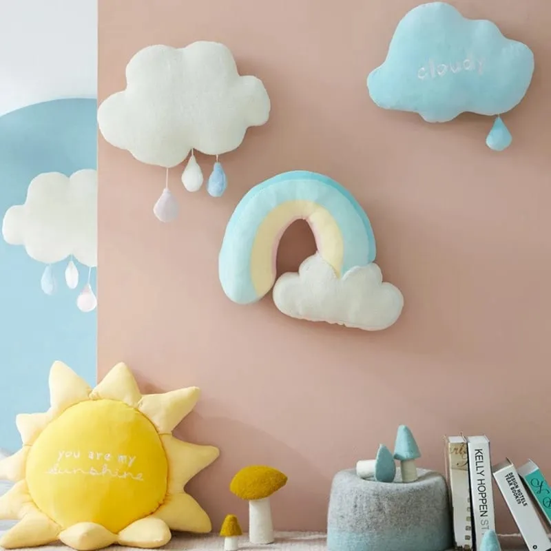 Nova chegada de pelúcia arco-íris nuvem sol brinquedo decoração para casa arco-íris nuvem travesseiro bonito criativo tempo jogar travesseiro crianças brinquedos presente — image 2