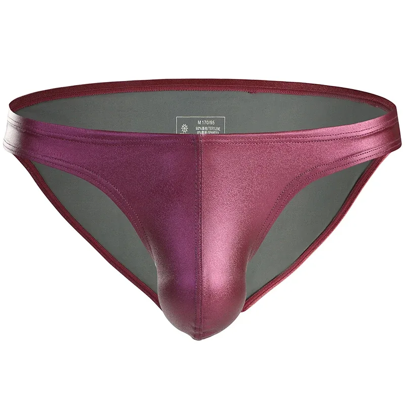 Male's Briefs Faux Leather Jockstrap Stretch Briefs Pouch Panties Underwear Low Waist Soft Male Underpants