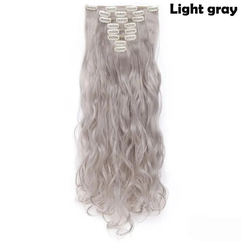 S-noilite Syntetisk 8 Stk/SÆT 24 tommer Clip In One Piece Hårforlængelse Lang Lige Bølget 53 Farve Sort Blond Clip Hårstykke