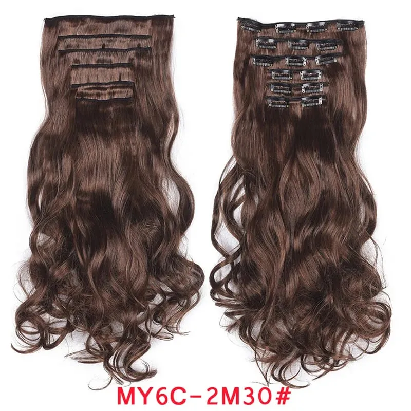 Long Wavy Hair Extensions Synthetic Clip In Hair Extensions Ombre Honey Blonde Dark Brown Thick Hairpieces 6pcs/set 20 Inch