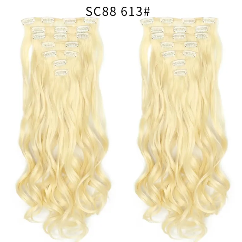 Lange lige syntetiske klips i hårforlængelser 7 stk/sæt 22" falske hårstykker Ombre sort brun blonde klips på hårforlængelser