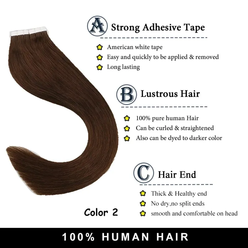 Toysww Machine Remy Skin Weft Tape Hair Extensions Straight Remy Hair 20/40pcs Invisible Tape In Hair Extensions Color 2