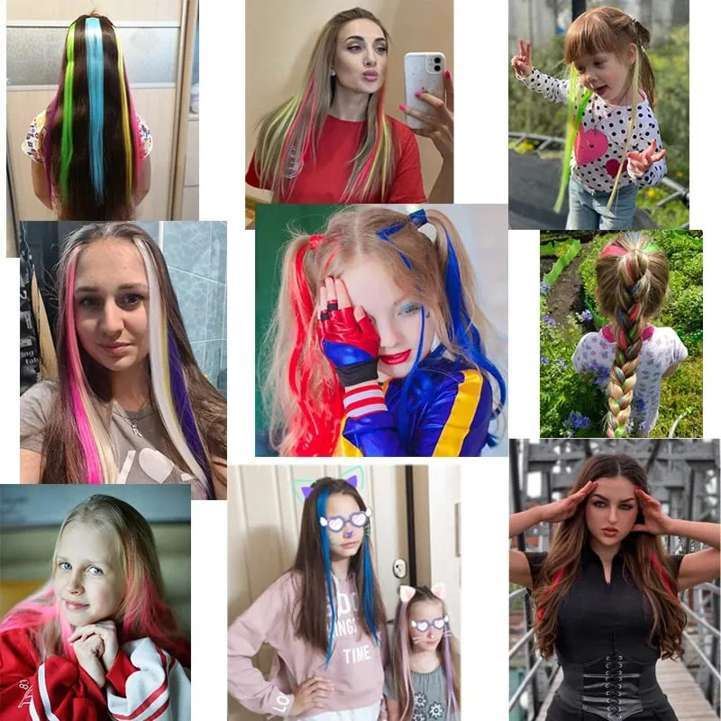 Alileader Clip On Hair Extension 57Color Ombre Straight Hair Extension Clip בחתיכות שיער בטמפרטורה גבוהה פייבר חתיכות שיער