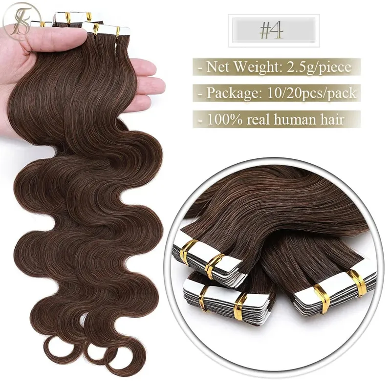 Tess Tape In Hair Extension 2.5g/pc Wavy Natural Hair Extensions Human Hair Adhesive Skin Weft Double Sides Seamless Invisible