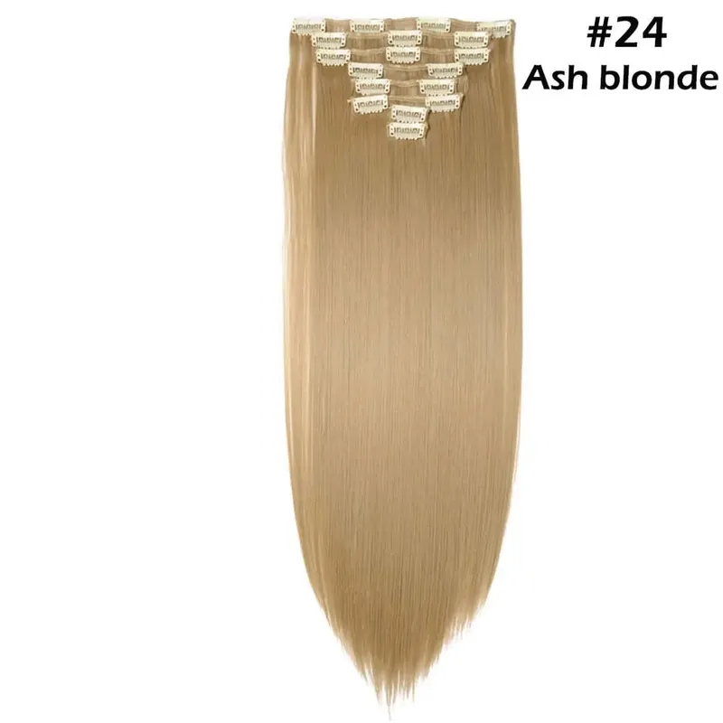 S-noilite Syntetisk 8 Stk/SÆT 24 tommer Clip In One Piece Hårforlængelse Lang Lige Bølget 53 Farve Sort Blond Clip Hårstykke