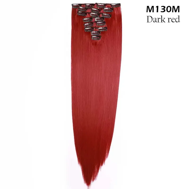 S-noilite Syntetisk 8 Stk/SÆT 24 tommer Clip In One Piece Hårforlængelse Lang Lige Bølget 53 Farve Sort Blond Clip Hårstykke