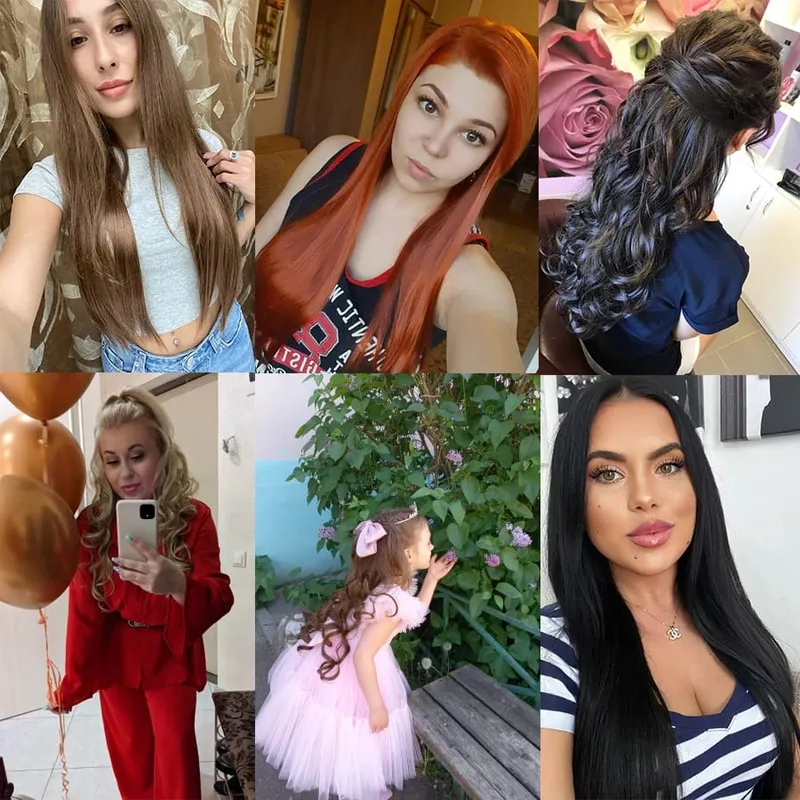 Leeons 16 clipes longos e retos sintéticos clipe em extensões de cabelo cheveux clipe naturel fibra de alta temperatura preto marrom peruca