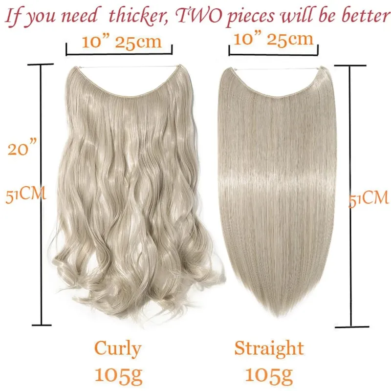 S-noilite 20 pouces cheveux naturels synthétiques fil Invisible dans les Extensions de cheveux sans pince avec ligne secrète postiche à fixation facile